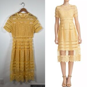 Maje Roseray Lace Buttercream Midi Dress